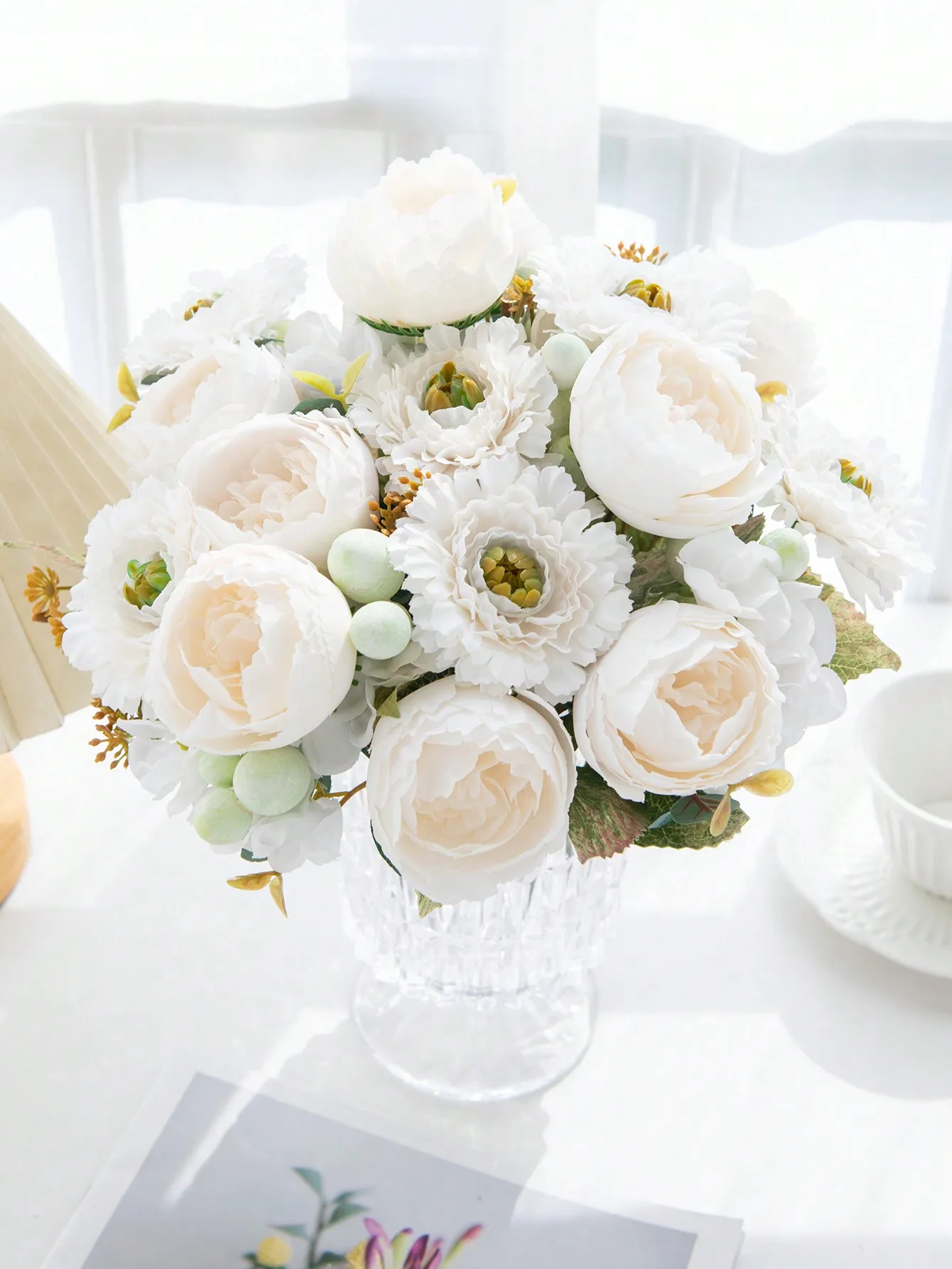 1 Bouquet Artificial Roses with Silk Balls – Wedding & Home Decor, Holiday Birthday Gift DIY - Image 2