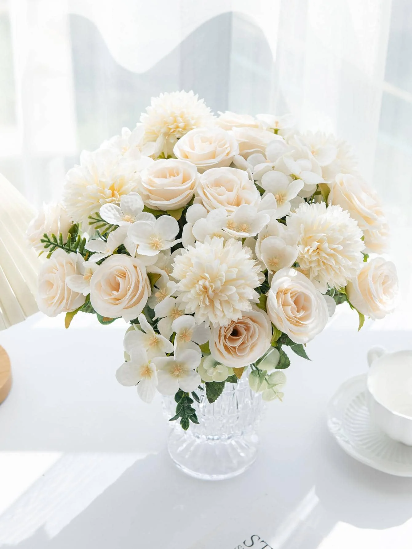 1 Bouquet Artificial Roses with Silk Balls – Wedding & Home Decor, Holiday Birthday Gift DIY - Image 14