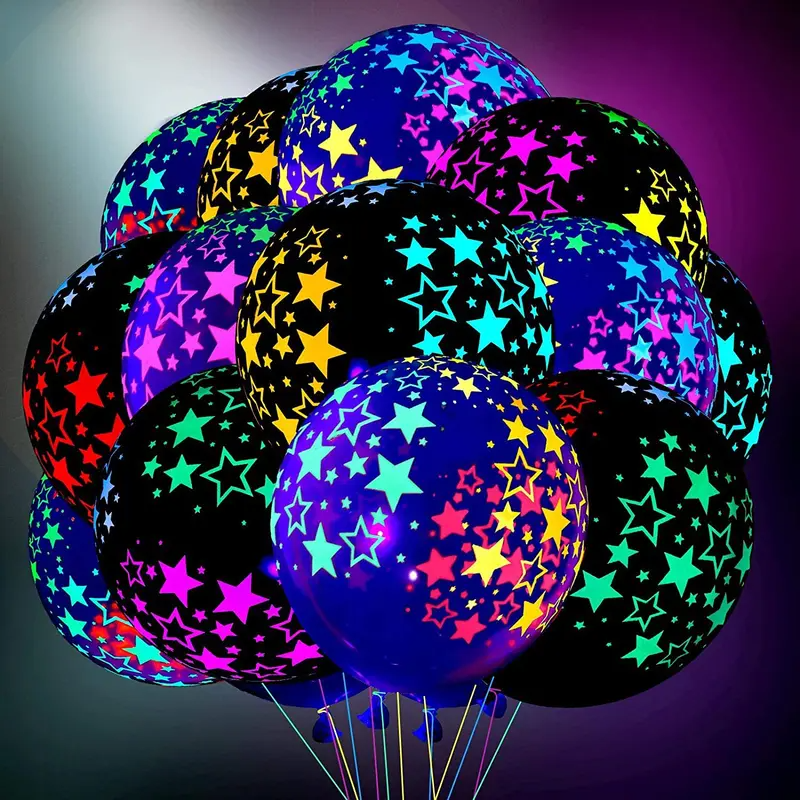 10Pcs 12 Inch Fluorescent Glow In The Dark Latex Balloons Luminous Star Heart Balloons