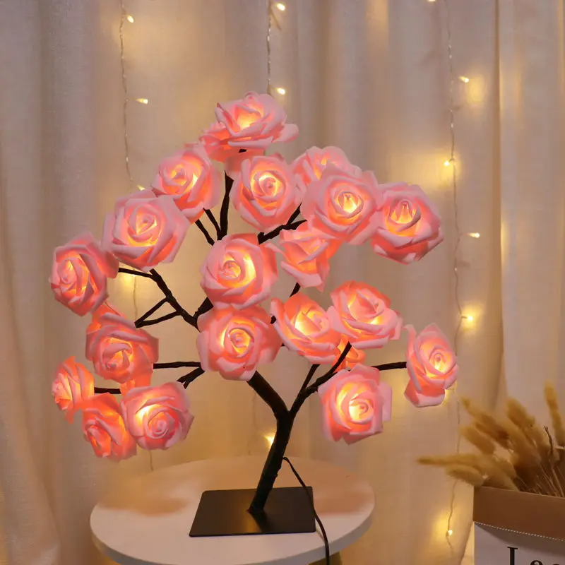 24 LED Rose Tree Lights – USB Fairy Flower Night Light Table Lamp for Home