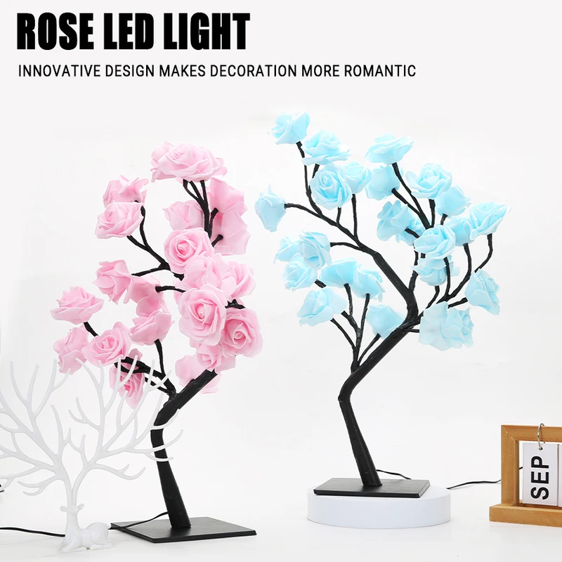 24 LED Rose Tree Lights – USB Fairy Flower Night Light Table Lamp for Home - Image 3