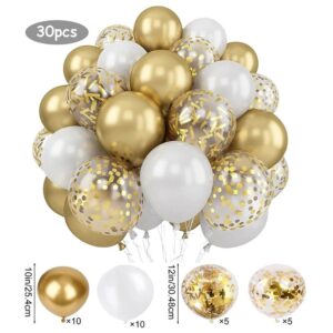 30Pcs 10‑12 Inch Pearl White & Gold Balloons Set Gold Confetti Balloons