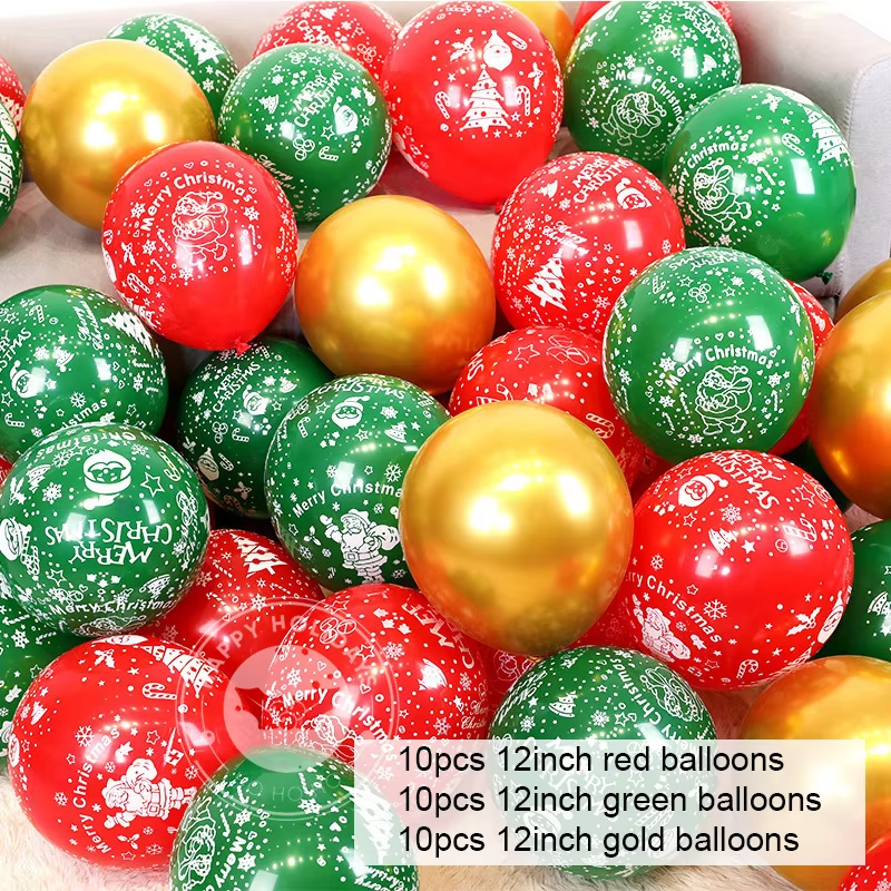 30Pcs Christmas Confetti Balloons Red Green Gold Xmas Party Decor