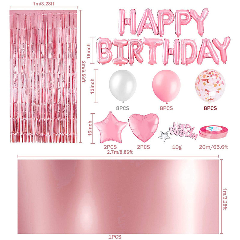 Rose Gold Birthday Party Balloon Kit, Happy Birthday Foil Balloons & Tinsel Curtain Decor - Image 6