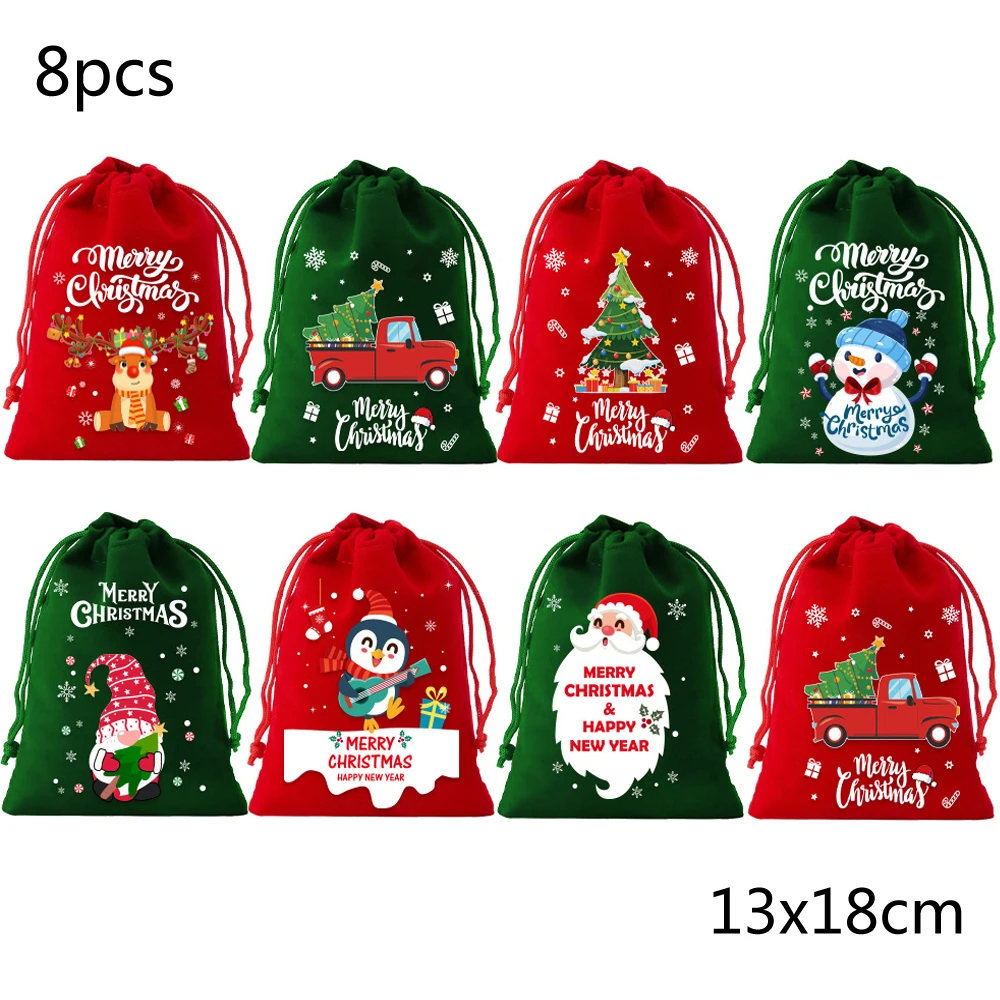 8 pcs Christmas Velvet Drawstring Candy Gift Bags