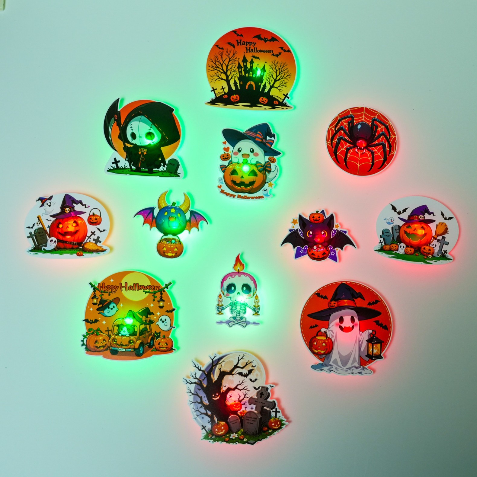 Halloween Night Light Glowing Wall Sticker, Ghost Bat Pumpkin Cute Kids Holiday Party Decor