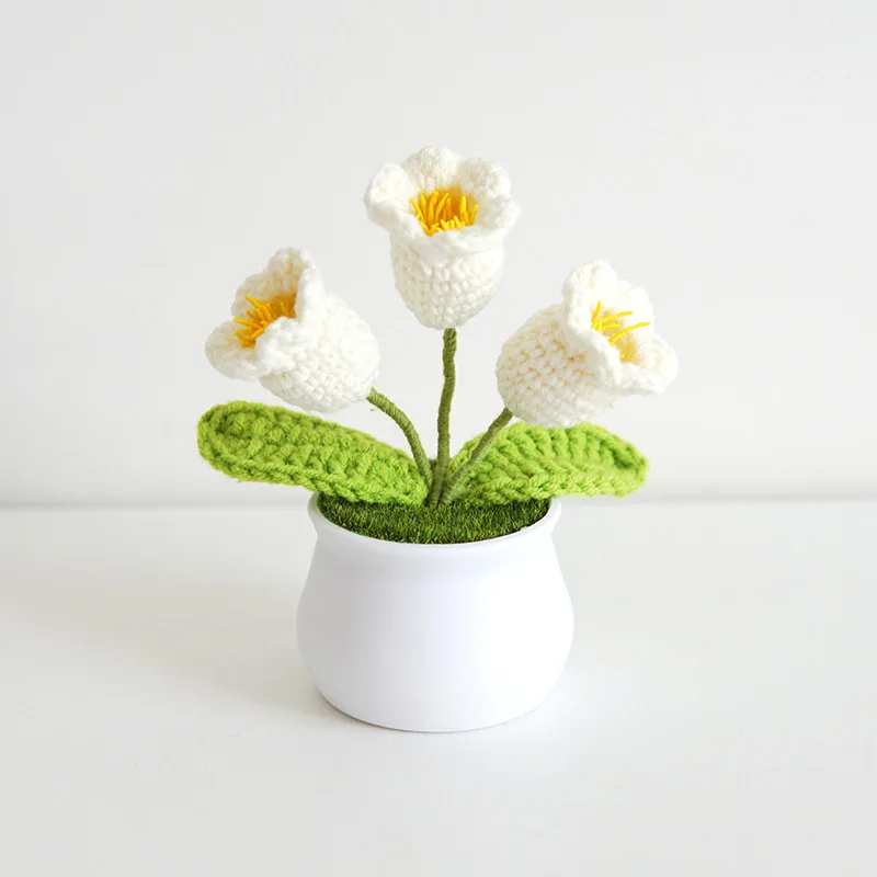 Crochet Lily of the Valley Bouquet – Handmade Knitted Flower in Pot, Home Decor Gift - Image 3