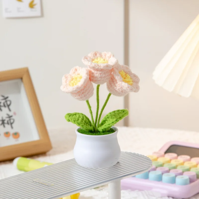 Crochet Lily of the Valley Bouquet – Handmade Knitted Flower in Pot, Home Decor Gift