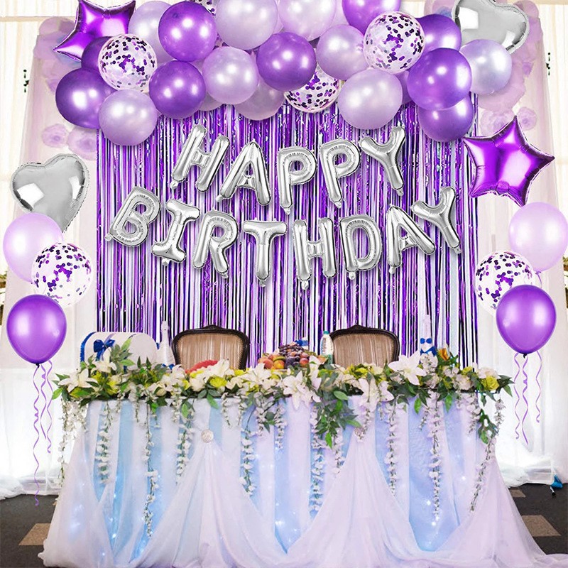 Purple Birthday Balloon Set with Tinsel Curtain, Happy Birthday Party Decorations - Image 4