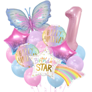 Gradient Butterfly Number 1-9 Balloon Set, Pastel Pearlescent Latex Balloons for Kids Birthday