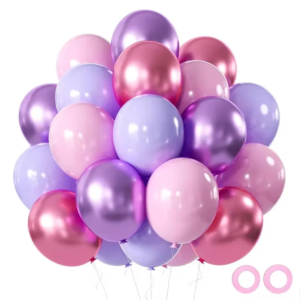 Pink & Purple Metallic Latex Balloons 50Pcs, Girls Birthday Wedding Party Decor