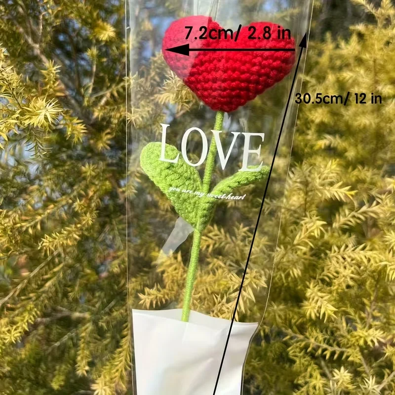6Pcs Handmade Crochet Heart Flower Bouquet, Valentine Mother's Day Gift Home Decor - Image 6